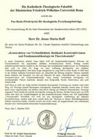 Urkunde Pax-Bank-Preis Hoff