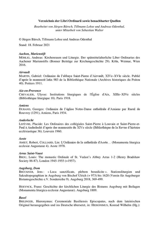 Libri Ordinarii Verzeichnis Stand Feb 21