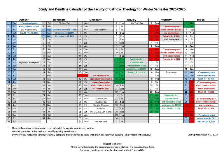 Study and Deadline Calendar Winter Semester 2025/26