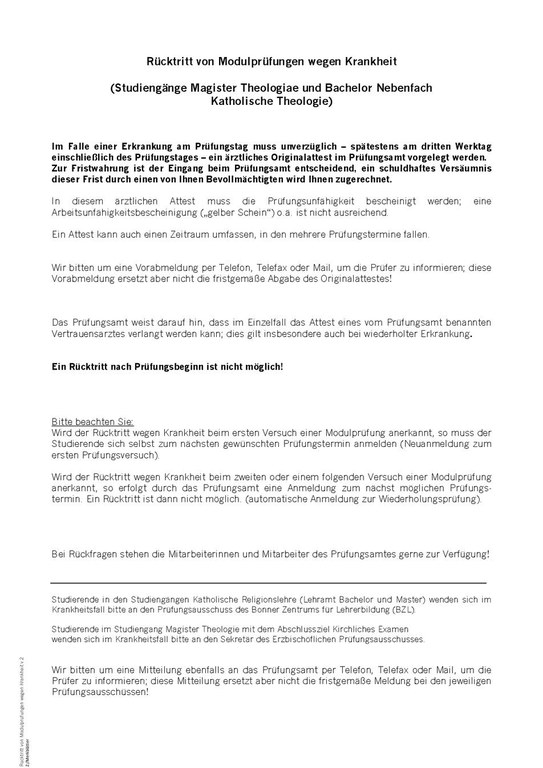 Merkblatt Rücktritt von Modulprüfungen wegen Krankheit