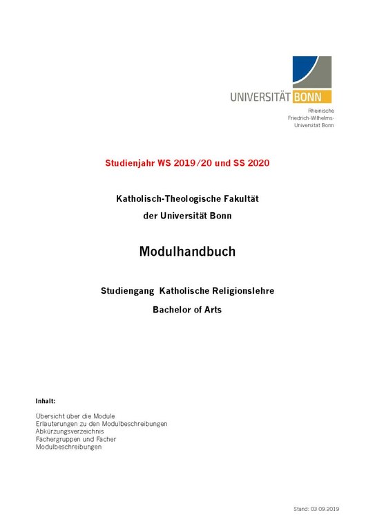 Modulhandbuch Lehramt (Bachelor of Arts) WS 2019/20 und SS 2020