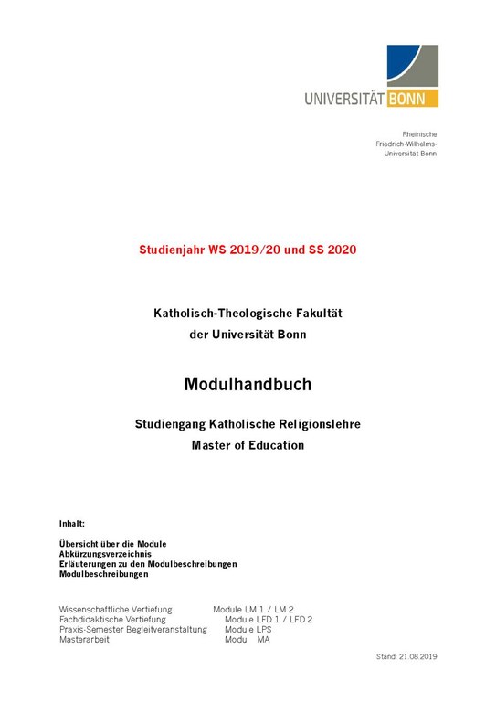 Modulhandbuch Lehramt (Master of Education) WS 2019/20 und SS 2020
