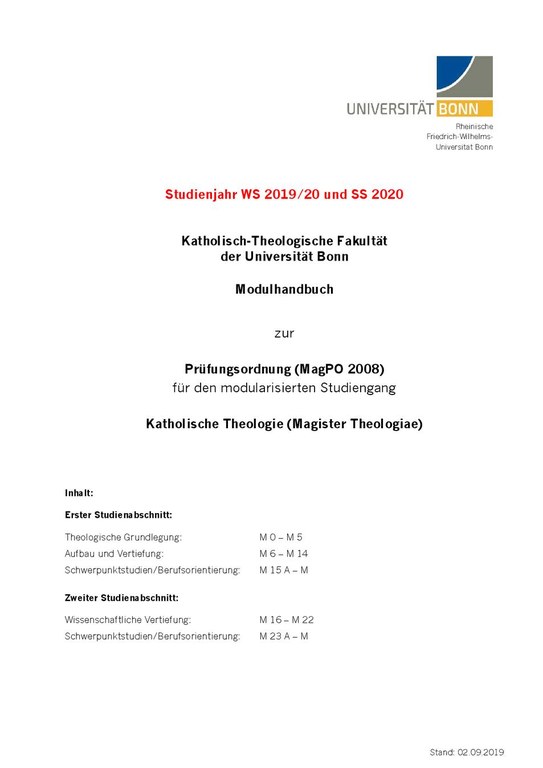 Modulhandbuch Magister Theologiae PO 2008 WS 2019/20 und SS 2020