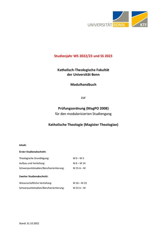 Modulhandbuch Magister Theologiae PO 2008 WS 2022/23 und SS 2023 (Stand: 31.10.2022)
