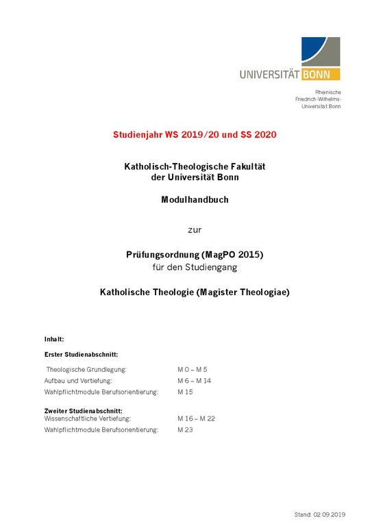 Modulhandbuch Magister Theologiae PO 2015 WS 2019/20 und SS 2020