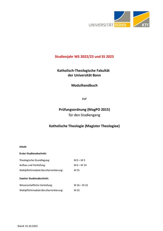 Modulhandbuch Magister Theologiae PO 2015 WS 2022/23 und SS 2023 (Stand: 31.10.2022)