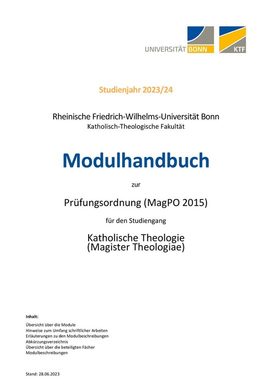 Modulhandbuch Magister Theologiae Wintersemester 2023/24 und Sommersemester 2024 (Stand: 28.06.2023)