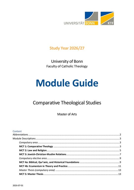 Module Guide Comparative Theological Studies Winter Semester 2026/27 and Summer Semester 2027