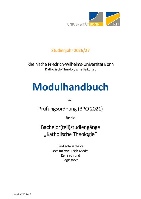 Modulhandbuch Bachelor(teil)studiengänge Ein-Fach, Fach im Zwei-Fach-Modell, Kernfach und Begleitfach Wintersemester 2026/27 und Sommersemester 2027
