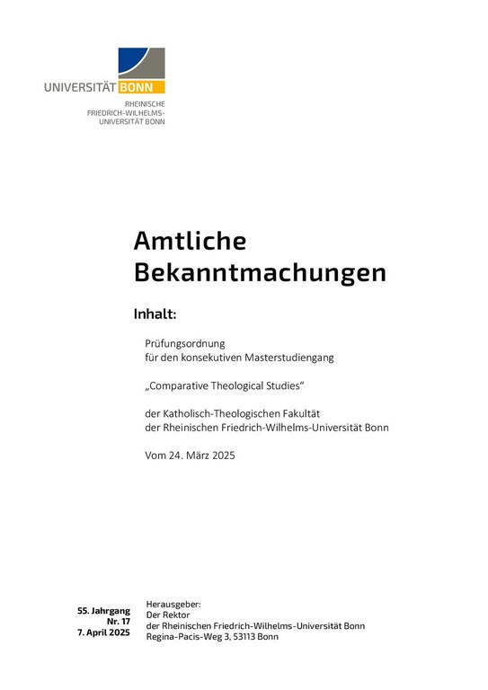 Prüfungsordnung für den konsekutiven Masterstudiengang „Comparative Theological Studies“