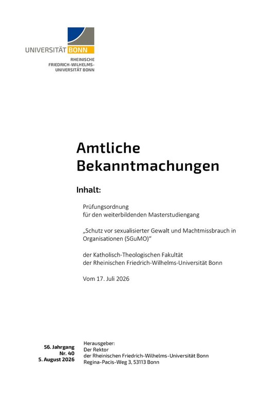 Prüdungsodnung für den weiterbildenden Masterstudiengang „Schutz vor sexualisierter Gewalt und Machtmissbrauch in Organisationen (SGuMO)“