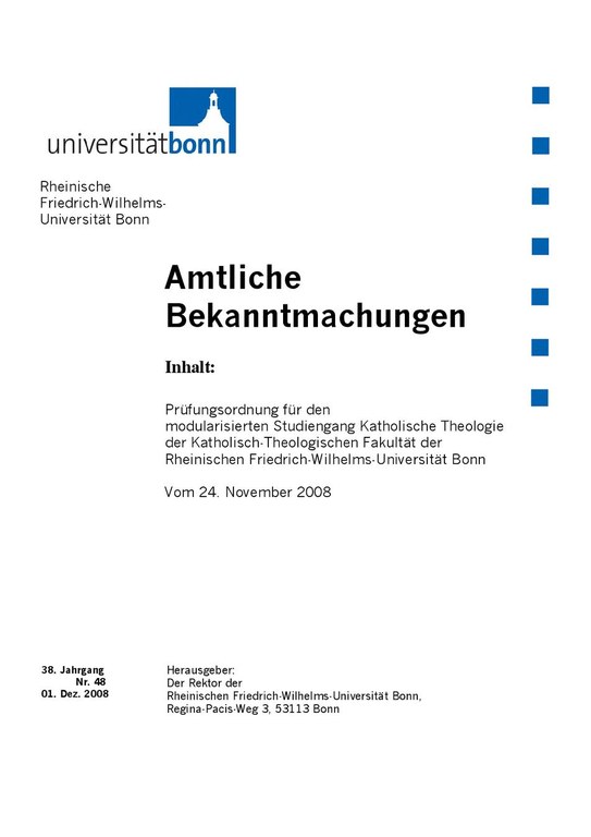Prüfungsordnung Magister Theologiae und Bachelor Begleitfach i.d. Fassung vom 24.11.2008 (PO 2008)