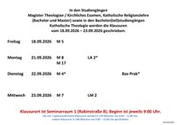 Klausurplan 2. Prüfungsphase Sommersemester 2026