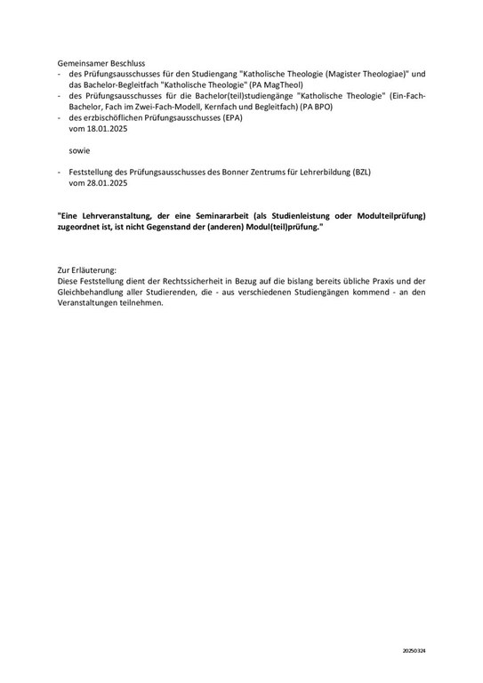 Gemeinsamer Beschluss der Prüfungsausschüsse zum Prüfungsgegenstand bei Modul- und Modulteilprüfungen